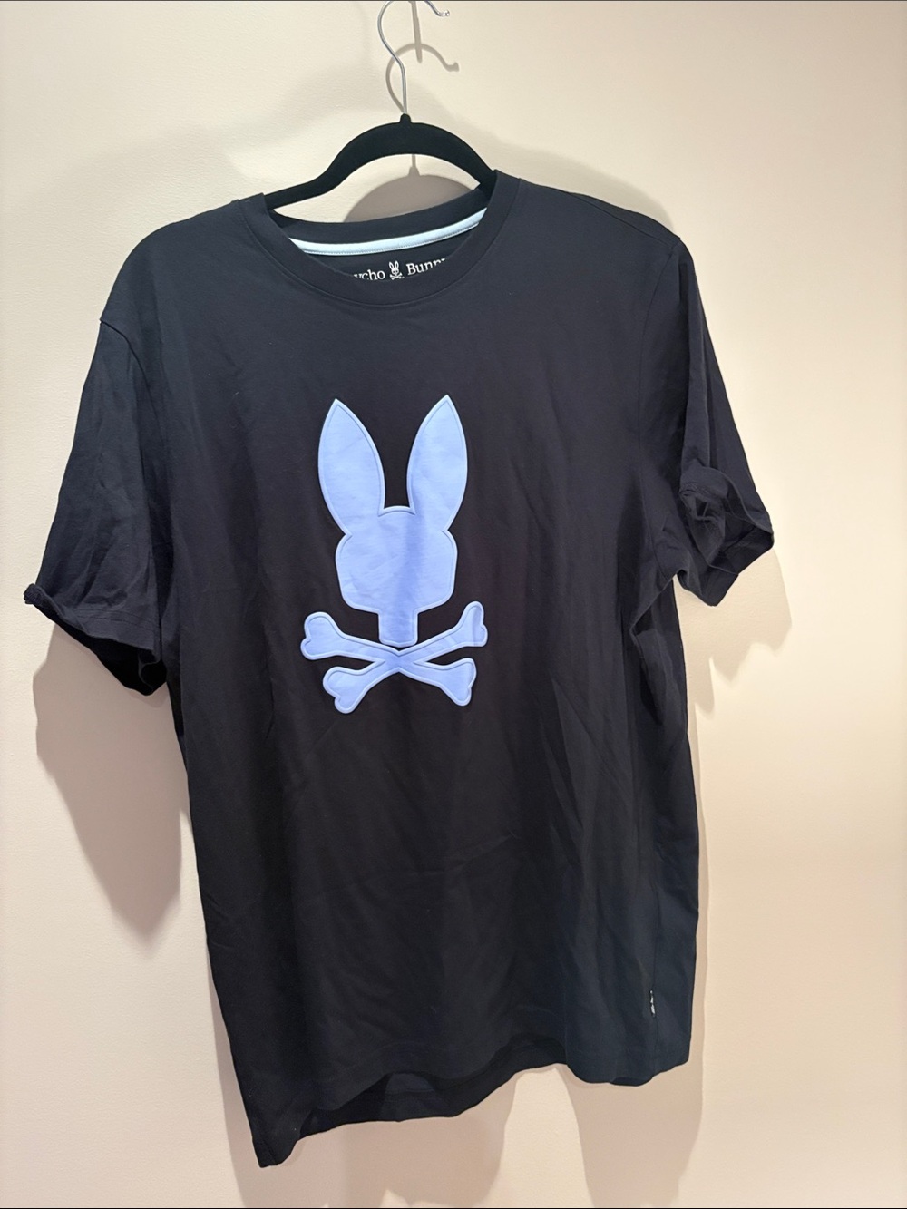 Psycho Bunny Black Short-Sleeve Tee with Light Blue Logo